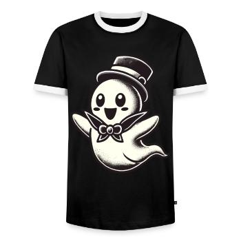 Funny Magician Ghost Cute Halloween - Men's Ringer Shirt - black/white - Front - AI Model Female 172 light (172cm) & AI Model Male 178 light (178cm)
