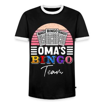 Bingo OMA'S BINGO TEAM Lustiges Bingospielerin - Männer Kontrast-T-Shirt - Schwarz/Weiß - Vorne - AI Model Female 172 light (172cm) & AI Model Male 178 light (178cm)