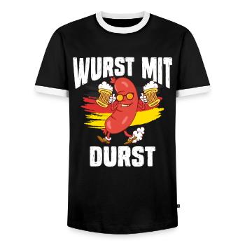 Festival folklorique de Munich WURST MIT DURST Lustiges - T-shirt contrasté Homme - noir/blanc - Devant - AI Model Female 172 light (172cm) & AI Model Male 178 light (178cm)