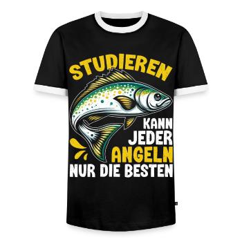 Angler Angelrute Witziges Fischer Hobbyfischer - Männer Kontrast-T-Shirt - Schwarz/Weiß - Vorne - AI Model Female 172 light (172cm) & AI Model Male 178 light (178cm)