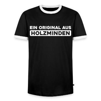 German city Holzminden, Lower Saxony - Men's Ringer Shirt - black/white - Front - AI Model Female 172 light (172cm) & AI Model Male 178 light (178cm)
