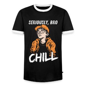 Seriously Bro Chill Teenager Meme Design - Men's Ringer Shirt - black/white - Front - AI Model Female 172 light (172cm) & AI Model Male 178 light (178cm)