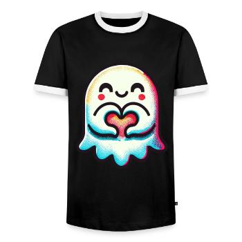 My Halloween Boo Cute Love Ghost - Men's Ringer Shirt - black/white - Front - AI Model Female 172 light (172cm) & AI Model Male 178 light (178cm)