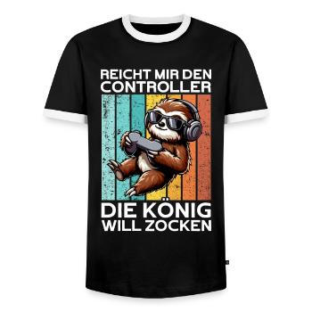 Hands me the controller, the queen wants to play - Men's Ringer Shirt - black/white - Front - AI Model Female 172 light (172cm) & AI Model Male 178 light (178cm)