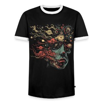 Weirdcore Aesthetics Weird Woman Face Dreamcore - Men's Ringer Shirt - black/white - Front - AI Model Female 172 light (172cm) & AI Model Male 178 light (178cm)