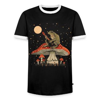 Cottagecore Ästhetische Frosch Spielen Gitarre Pil - Männer Kontrast-T-Shirt - Schwarz/Weiß - Vorne - AI Model Female 172 light (172cm) & AI Model Male 178 light (178cm)
