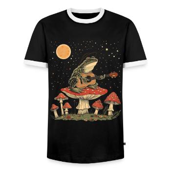 Cottagecore Aesthetic Frog Guitar Mushroom Witchy - Men's Ringer Shirt - black/white - Front - AI Model Female 172 light (172cm) & AI Model Male 178 light (178cm)