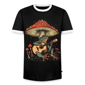 Cottagecore Aesthetic Frog Guitar Mushroom Goblin - Men's Ringer Shirt - black/white - Front - AI Model Female 172 light (172cm) & AI Model Male 178 light (178cm)