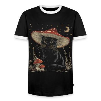 Cottagecore Ästhetische schwarze Katze Pilz Hut Wi - Männer Kontrast-T-Shirt - Schwarz/Weiß - Vorne - AI Model Female 172 light (172cm) & AI Model Male 178 light (178cm)