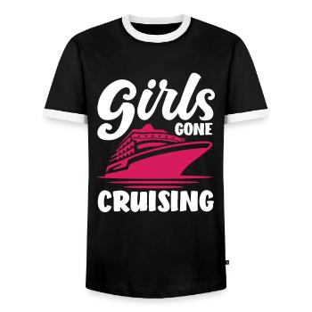 Girls on Cruise Adventure - Men's Ringer Shirt - black/white - Front - AI Model Female 172 light (172cm) & AI Model Male 178 light (178cm)