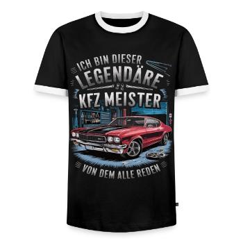 Je suis ce légendaire maître de l’automobile - T-shirt contrasté Homme - noir/blanc - Devant - AI Model Female 172 light (172cm) & AI Model Male 178 light (178cm)