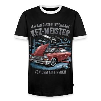 Je suis ce légendaire maître de l’automobile - T-shirt contrasté Homme - noir/blanc - Devant - AI Model Female 172 light (172cm) & AI Model Male 178 light (178cm)