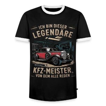 Je suis ce légendaire maître de l’automobile - T-shirt contrasté Homme - noir/blanc - Devant - AI Model Female 172 light (172cm) & AI Model Male 178 light (178cm)