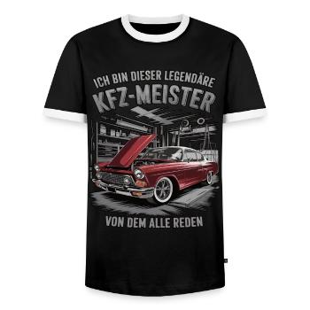 Je suis ce légendaire maître de l’automobile - T-shirt contrasté Homme - noir/blanc - Devant - AI Model Female 172 light (172cm) & AI Model Male 178 light (178cm)