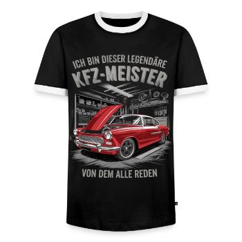 Je suis ce légendaire maître de l’automobile - T-shirt contrasté Homme - noir/blanc - Devant - AI Model Female 172 light (172cm) & AI Model Male 178 light (178cm)