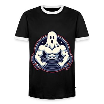Bodybuilding Ghost Funny Gym Ghost - Men's Ringer Shirt - black/white - Front - AI Model Female 172 light (172cm) & AI Model Male 178 light (178cm)