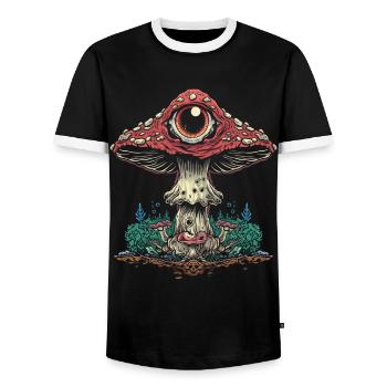 Cottagecore Weirdcore Esthétique Champignon Globe oculaire C - T-shirt contrasté Homme - noir/blanc - Devant - AI Model Female 172 light (172cm) & AI Model Male 178 light (178cm)