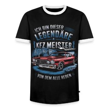 Je suis ce légendaire maître de l’automobile - T-shirt contrasté Homme - noir/blanc - Devant - AI Model Female 172 light (172cm) & AI Model Male 178 light (178cm)