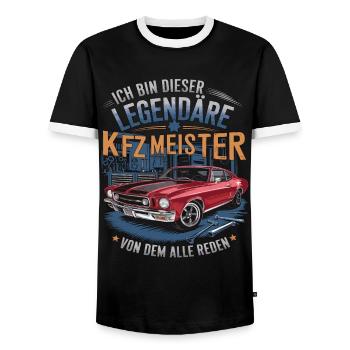Je suis ce légendaire maître de l’automobile - T-shirt contrasté Homme - noir/blanc - Devant - AI Model Female 172 light (172cm) & AI Model Male 178 light (178cm)
