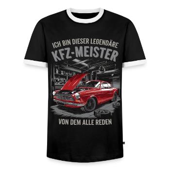 Je suis ce légendaire maître de l’automobile - T-shirt contrasté Homme - noir/blanc - Devant - AI Model Female 172 light (172cm) & AI Model Male 178 light (178cm)