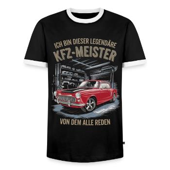Je suis ce légendaire maître de l’automobile - T-shirt contrasté Homme - noir/blanc - Devant - AI Model Female 172 light (172cm) & AI Model Male 178 light (178cm)