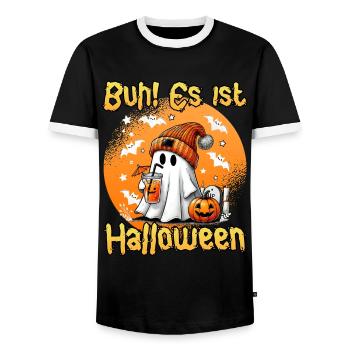 Halloween Kids BOO IT'S HALLOWEEN Fun - Men's Ringer Shirt - black/white - Front - AI Model Female 172 light (172cm) & AI Model Male 178 light (178cm)