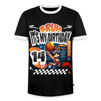 Basketball 14th Birthday - Men's Ringer Shirt - black/white - Front - AI Model Female 172 light (172cm) & AI Model Male 178 light (178cm)