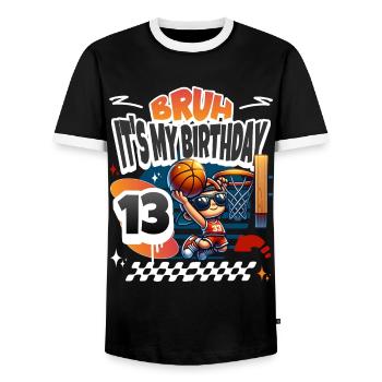 Basketball 13th Birthday - Men's Ringer Shirt - black/white - Front - AI Model Female 172 light (172cm) & AI Model Male 178 light (178cm)