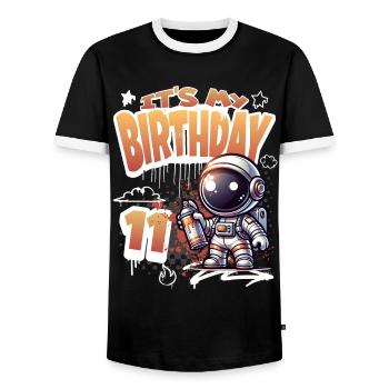Graffiti Astronaut 11th Birthday - Men's Ringer Shirt - black/white - Front - AI Model Female 172 light (172cm) & AI Model Male 178 light (178cm)