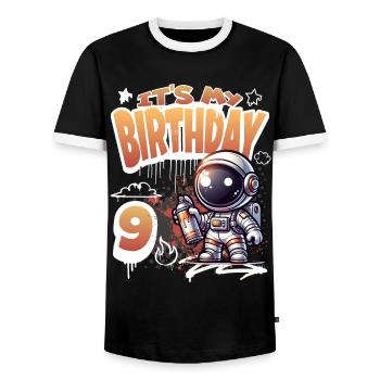 Graffiti astronaute 9e anniversaire - T-shirt contrasté Homme - noir/blanc - Devant - AI Model Female 172 light (172cm) & AI Model Male 178 light (178cm)