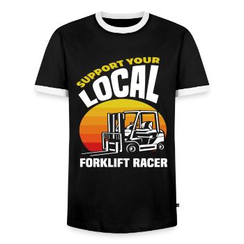 Support your local forklift racer - Men's Ringer Shirt - black/white - Front - AI Model Female 172 light (172cm) & AI Model Male 178 light (178cm)