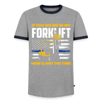 Gabelstaplerfahrer Spruch Lustig Arbeit - Männer Kontrast-T-Shirt - Grau/Navy  - Vorne - AI Model Female 172 light (172cm) & AI Model Male 178 light (178cm)