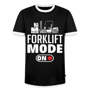 Forklift Mode On - Funny Saying for - Men's Ringer Shirt - black/white - Front - AI Model Female 172 light (172cm) & AI Model Male 178 light (178cm)