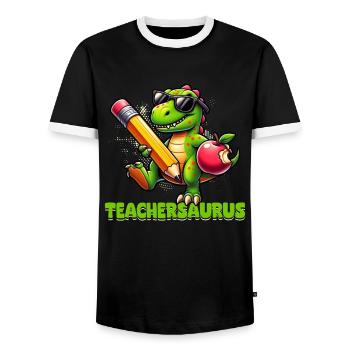 Teachersaurus Rex Dinosaure Professeur Professeur - T-shirt contrasté Homme - noir/blanc - Devant - AI Model Female 172 light (172cm) & AI Model Male 178 light (178cm)