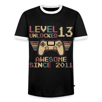 Original 2011 13 Jahre Level 13 Freischaltung - Männer Kontrast-T-Shirt - Schwarz/Weiß - Vorne - AI Model Female 172 light (172cm) & AI Model Male 178 light (178cm)