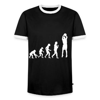 Basketball Tshirt B-Ball Dunking Rebound Player - Men's Ringer Shirt - black/white - Front - AI Model Female 172 light (172cm) & AI Model Male 178 light (178cm)