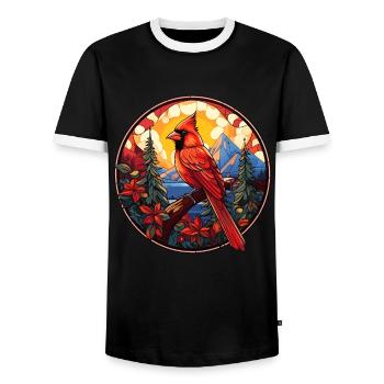 Cardinal Vogel rouge - T-shirt contrasté Homme - noir/blanc - Devant - AI Model Female 172 light (172cm) & AI Model Male 178 light (178cm)