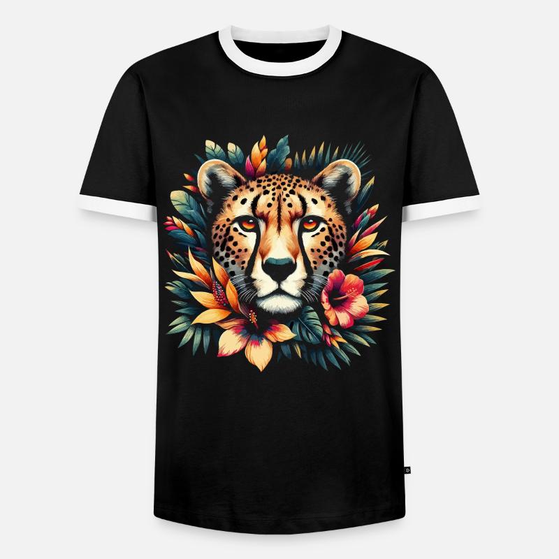 Guépard Fleurs de guépard - T-shirt contrasté Homme - noir/blanc