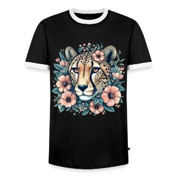 Cheetah Gepard Blumen - Männer Kontrast-T-Shirt - Schwarz/Weiß - Vorne - AI Model Female 172 light (172cm) & AI Model Male 178 light (178cm)