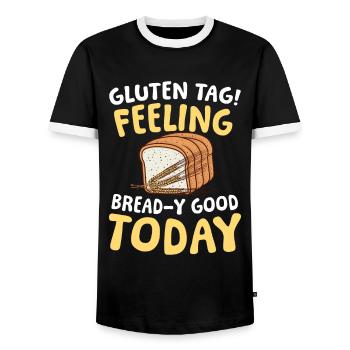 Gluten tag Feeling bread-y good today - Männer Kontrast-T-Shirt - Schwarz/Weiß - Vorne - AI Model Female 172 light (172cm) & AI Model Male 178 light (178cm)
