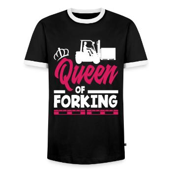 Queen Of Forking - Forklift Women Power - Men's Ringer Shirt - black/white - Front - AI Model Female 172 light (172cm) & AI Model Male 178 light (178cm)