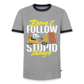 Folge Mir Nicht Ich Mache Dumme Dinge - Männer Kontrast-T-Shirt - Grau/Navy  - Vorne - AI Model Female 172 light (172cm) & AI Model Male 178 light (178cm)