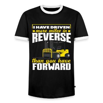 I drove more backwards - Men's Ringer Shirt - black/white - Front - AI Model Female 172 light (172cm) & AI Model Male 178 light (178cm)