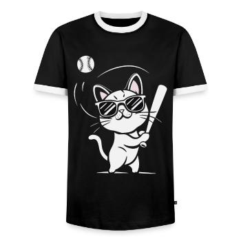 Cat with sunglasses playing baseball - Men's Ringer Shirt - black/white - Front - AI Model Female 172 light (172cm) & AI Model Male 178 light (178cm)