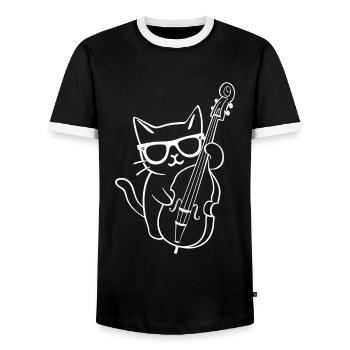 Cat with sunglasses plays double bass - Men's Ringer Shirt - black/white - Front - AI Model Female 172 light (172cm) & AI Model Male 178 light (178cm)