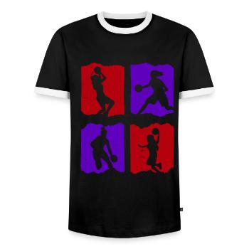 Basketball Tshirt B-Ball Dunking Rebound Player - Men's Ringer Shirt - black/white - Front - AI Model Female 172 light (172cm) & AI Model Male 178 light (178cm)