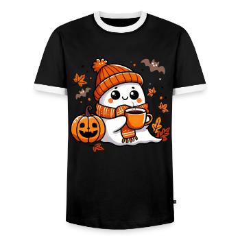 Halloween, Halloween Party, Coffee, Tea - Men's Ringer Shirt - black/white - Front - AI Model Female 172 light (172cm) & AI Model Male 178 light (178cm)