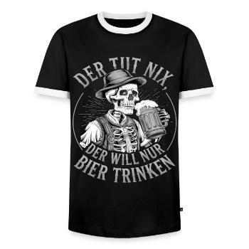 Der Tut Nix, Der Will Nur Bier Trinken - Männer Kontrast-T-Shirt - Schwarz/Weiß - Vorne - AI Model Female 172 light (172cm) & AI Model Male 178 light (178cm)