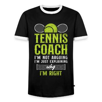 Drôle de joueur de tennis Raquette Tennis - T-shirt contrasté Homme - noir/blanc - Devant - AI Model Female 172 light (172cm) & AI Model Male 178 light (178cm)