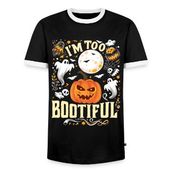 Halloween Kostüm Kinder I'M TOO BOOTIFUL Lustiges - Männer Kontrast-T-Shirt - Schwarz/Weiß - Vorne - AI Model Female 172 light (172cm) & AI Model Male 178 light (178cm)